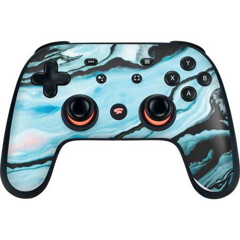 Aqua Blue Marble Ink Google Stadia Controller Skin